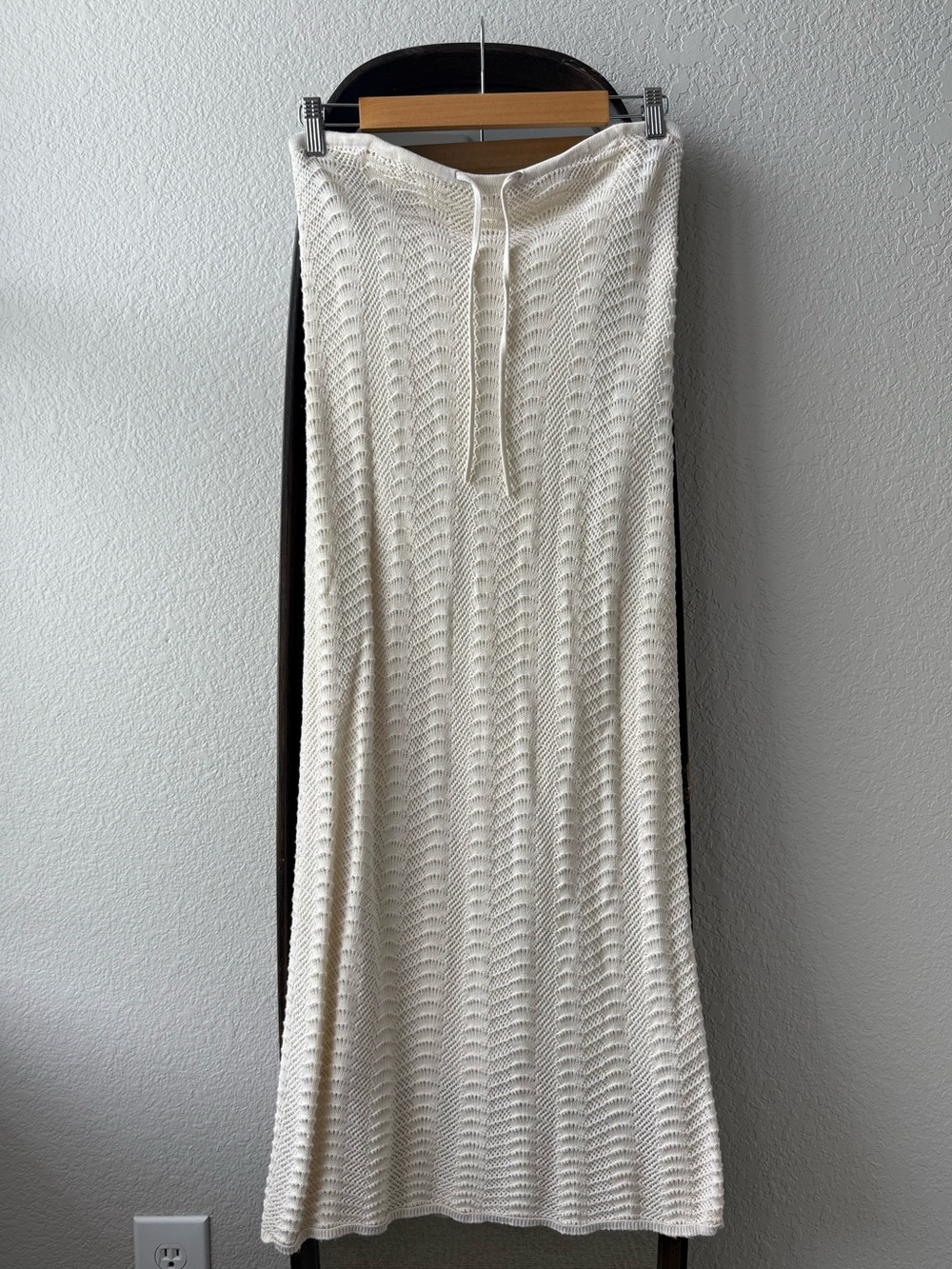 The Drop Makayla Cream Crochet Maxi Skirt Lined Drawstring Size M